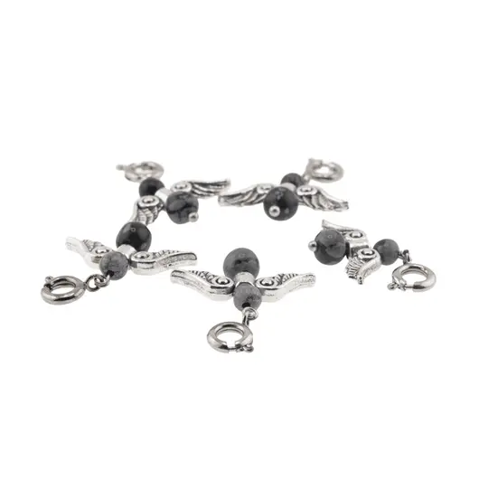 Breloc Ingeras cu pietre semipretioase Obsidian fulg de nea, 4-6mm, imagine 3