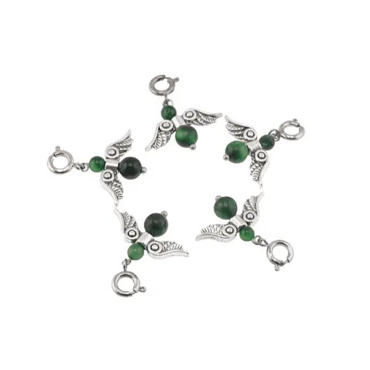 Breloc Ingeras cu pietre semipretioase Ochi de tigru verde, 4-6mm, imagine 2