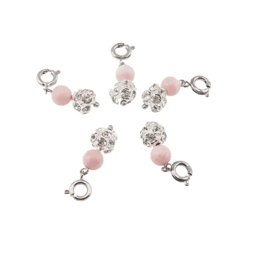 Breloc piatra semipretioasa Coral roz si sfera cu Zirconiu, 6-8mm, imagine 2