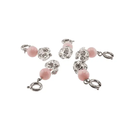 Breloc piatra semipretioasa Coral roz si sfera cu Zirconiu, 6-8mm, imagine 3