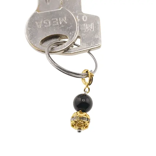 Breloc piatra semipretioasa Obsidian negru si sfera cu Zirconiu, 8mm, imagine 4