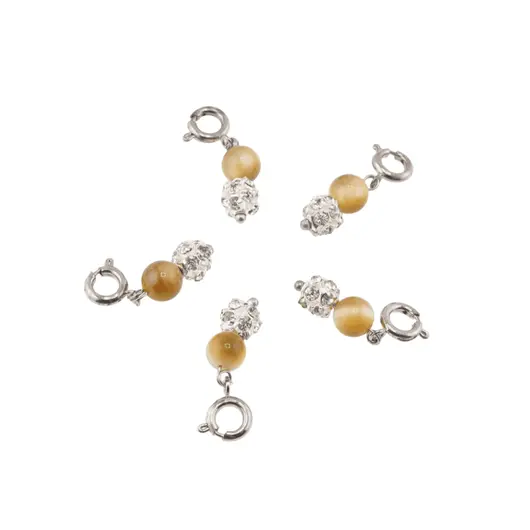 Breloc piatra semipretioasa Ochi de tigru galben si sfera cu Zirconiu, 6-8mm, imagine 2