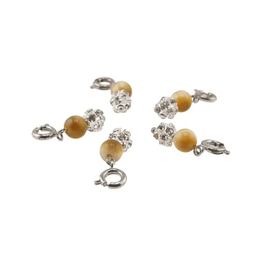 Breloc piatra semipretioasa Ochi de tigru galben si sfera cu Zirconiu, 6-8mm, imagine 3