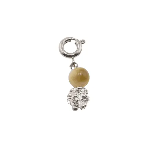 Breloc piatra semipretioasa Ochi de tigru galben si sfera cu Zirconiu, 6-8mm