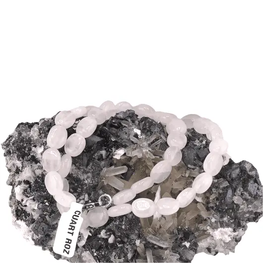 Colier cristale naturale Cuart roz oval neregulat, 8-11mm, imagine 2