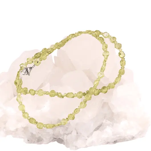 Colier cristale naturale Peridot banuti 5mm si discuri fatetate 3mm, imagine 4