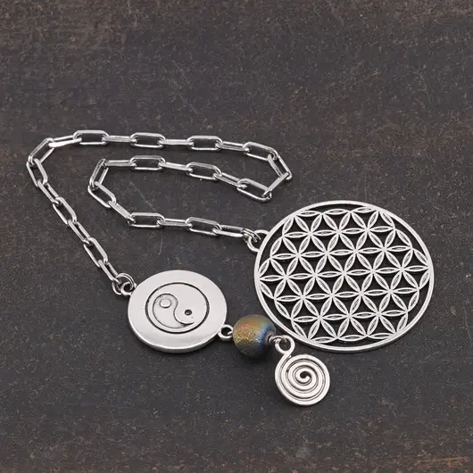 Semn de carte Floarea Vietii, Ying Yang, Cuart Titan Aura sfera 10mm, imagine 2