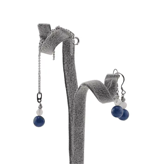 Set cercei cu agatatoare si pandantiv Piatra Lunii A+ si Kianit cu Argint 925, 5-8mm, imagine 2