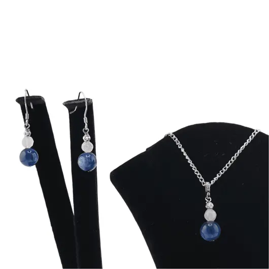 Set cercei cu agatatoare si pandantiv Piatra Lunii A+ si Kianit cu Argint 925, 5-8mm, imagine 3
