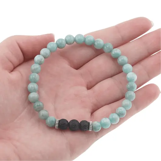 Bratara Amazonit si Roca vulcanica sfere cu elemente argintii pe elastic, 6-7mm, imagine 4