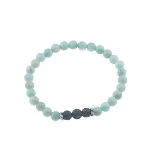 Bratara Amazonit si Roca vulcanica sfere cu elemente argintii pe elastic, 6-7mm