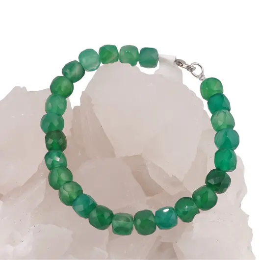 Bratara din cristale naturale Agat verde cuburi fatetate, 7mm, imagine 3
