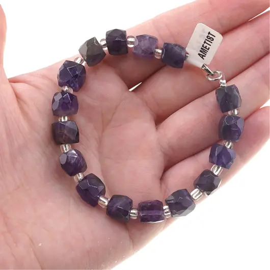 Bratara din cristale naturale Ametist cuburi fatetate, 8-9mm, imagine 4