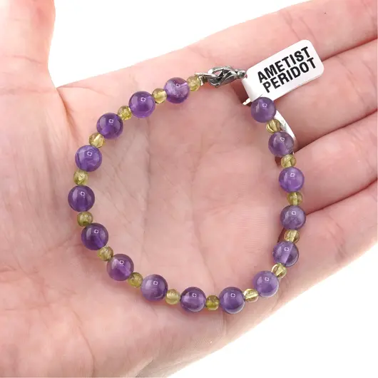 Bratara din cristale naturale Ametist si Peridot sfere, 4-6mm, imagine 4