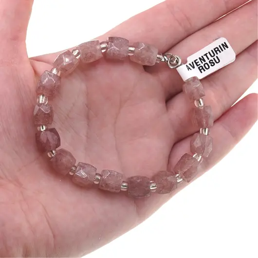 Bratara din cristale naturale Aventurin rosu cuburi fatetate, 8mm, imagine 4