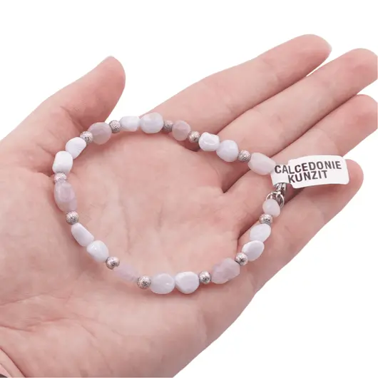 Bratara din cristale naturale Calcedonie si Kunzit neuniform, 6-10mm, imagine 4