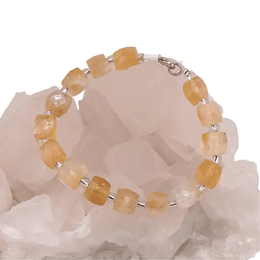 Bratara din cristale naturale Citrin cuburi fatetate, 8-9mm, imagine 3