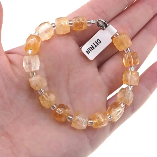 Bratara din cristale naturale Citrin cuburi fatetate, 8-9mm, imagine 4