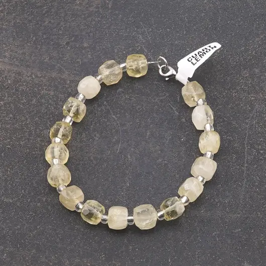 Bratara din cristale naturale Cuart Lemon cuburi fatetate, 8mm, imagine 2