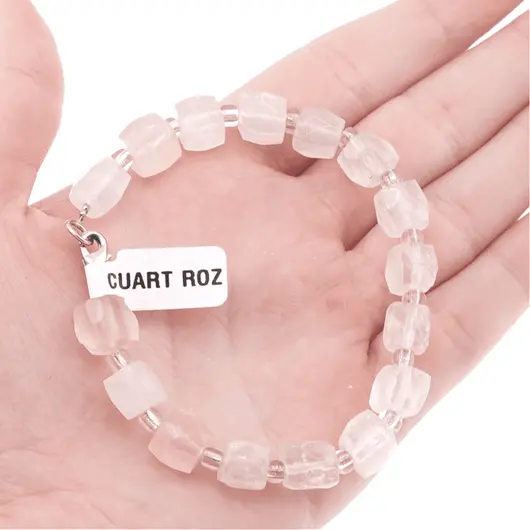 Bratara din cristale naturale Cuart roz cuburi fatetate 8mm si discuri 3mm, imagine 5