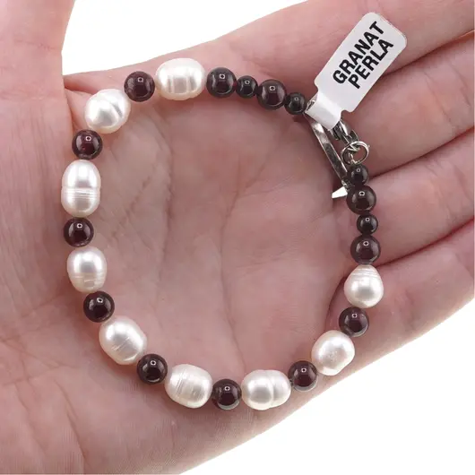 Bratara din cristale naturale Granat si Perle de cultura, 4-10mm, imagine 4