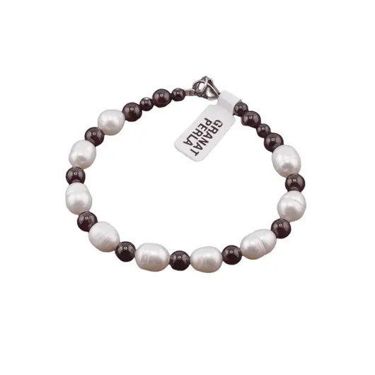 Bratara din cristale naturale Granat si Perle de cultura, 4-10mm