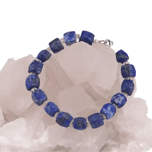 Bratara din cristale naturale Lapis lazuli cuburi fatetate, 8-9mm, imagine 3