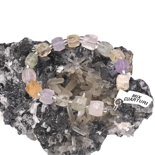 Bratara din cristale naturale Mix cuarturi cuburi fatetate 8-10mm, imagine 4
