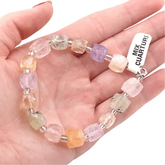 Bratara din cristale naturale Mix cuarturi cuburi fatetate 8-10mm, imagine 5