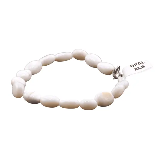 Bratara din cristale naturale Opal alb oval neregulat, 8-13mm
