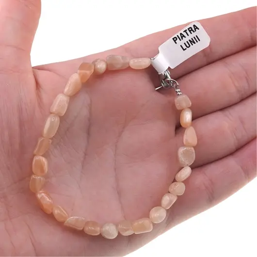 Bratara din cristale naturale piatra lunii piersica neuniform 6-10mm, imagine 4