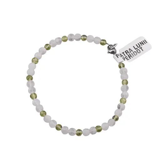 Bratara din cristale naturale Piatra lunii si Peridot sfere, 4-5mm