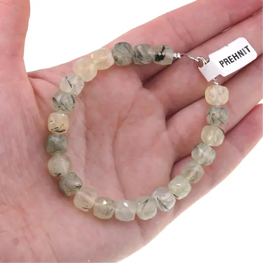 Bratara din cristale naturale Prehnit cuburi fatetate, 8mm, imagine 4