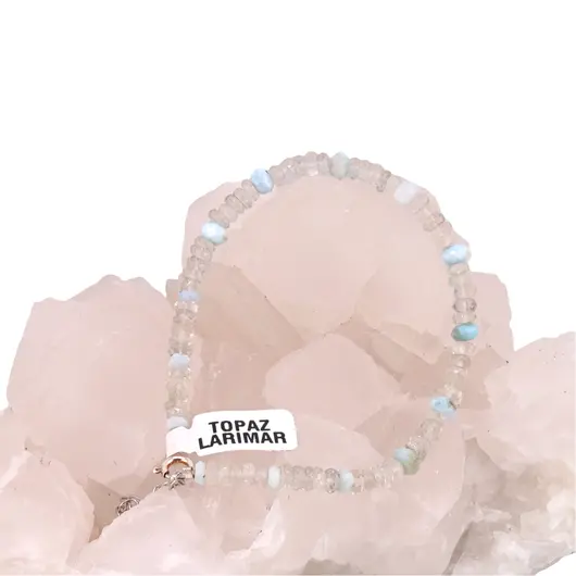 Bratara din cristale naturale Topaz si Larimar discuri fatetate cu Argint 925, 4-6mm, imagine 3