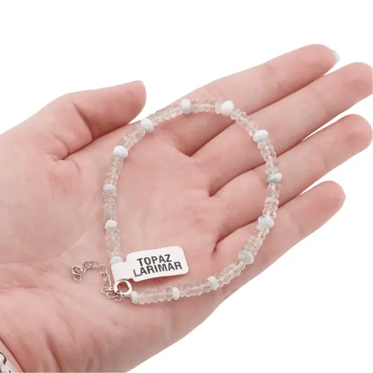 Bratara din cristale naturale Topaz si Larimar discuri fatetate cu Argint 925, 4-6mm, imagine 4