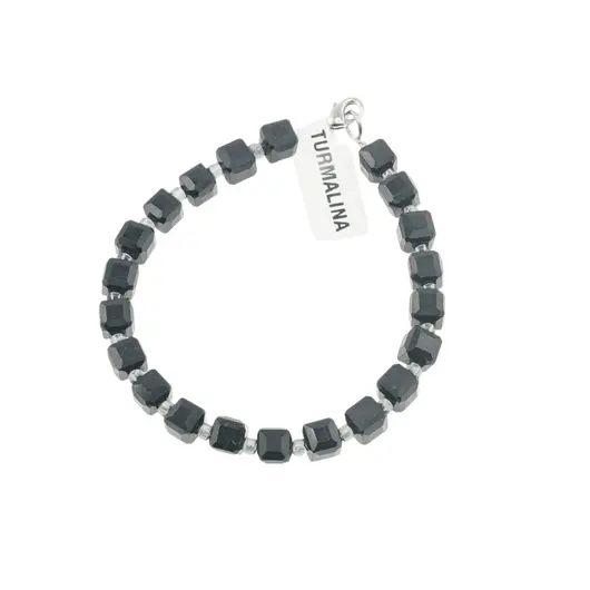 Bratara din cristale naturale Turmalina neagra cuburi fatetate, 6-7mm