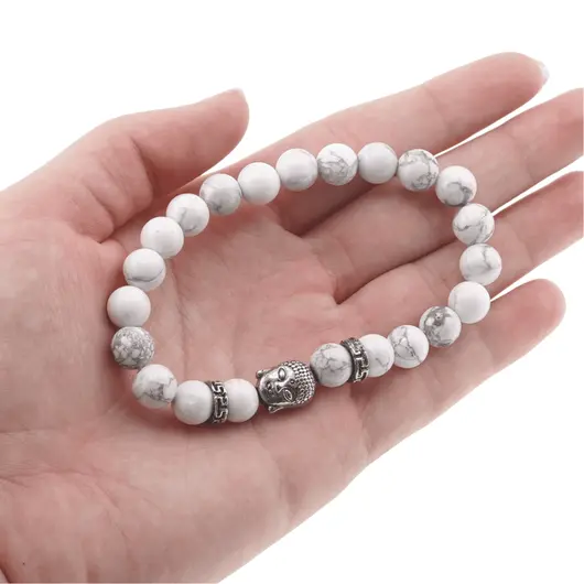 Bratara Howlit sfere si chipul lui Buddha pe elastic, 8mm, imagine 4