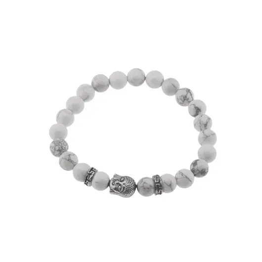 Bratara Howlit sfere si chipul lui Buddha pe elastic, 8mm