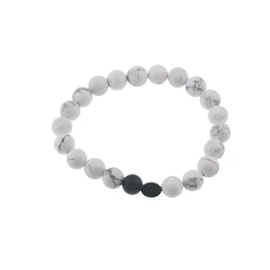 Bratara pentru barbati Howlit, Onix mat si banut de Hematit auriu pe elastic, 8-9mm
