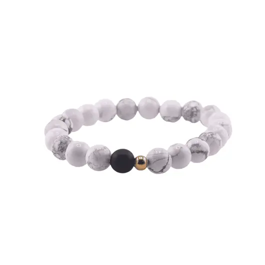 Bratara pentru barbati Howlit si Onix mat sfere cu bumb auriu pe elastic, 8-9mm, imagine 2