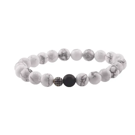 Bratara pentru barbati Howlit si Onix mat sfere cu element auriu pe elastic, 8-9mm, imagine 2