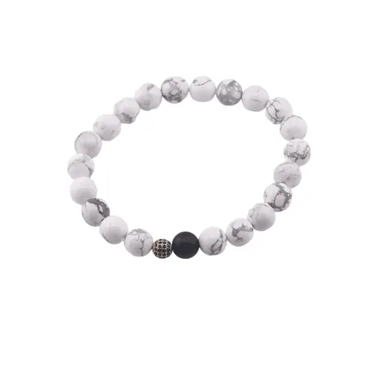 Bratara pentru barbati Howlit si Onix mat sfere cu element auriu pe elastic, 8-9mm