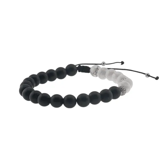 Bratara pentru barbati Howlit si Onix mat sfere pe nod culisant cu elemente argintii, 8mm, imagine 2