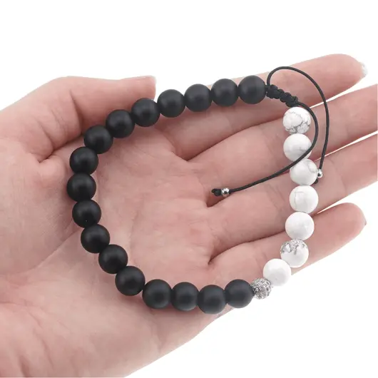 Bratara pentru barbati Howlit si Onix mat sfere pe nod culisant cu elemente argintii, 8mm, imagine 4