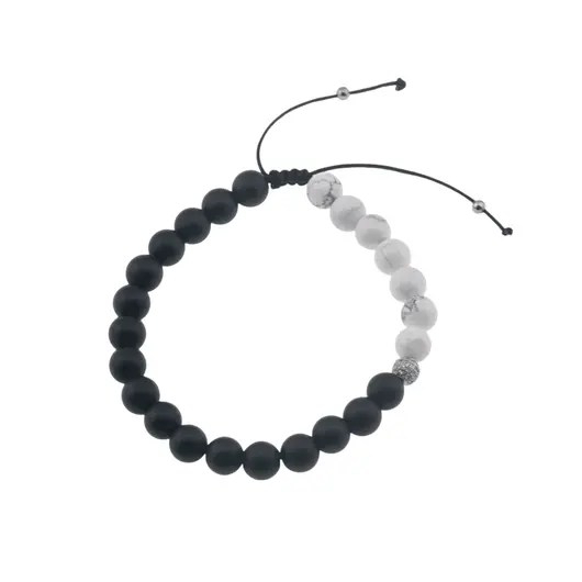 Bratara pentru barbati Howlit si Onix mat sfere pe nod culisant cu elemente argintii, 8mm