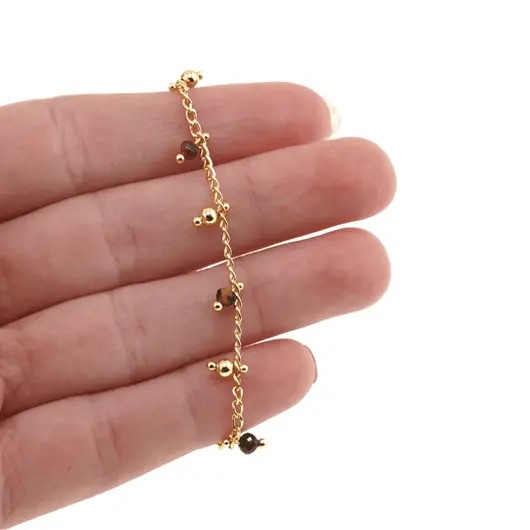 Bratara pentru glezna Ochi de tigru sfere fatetate si bumbi aurii, 3mm, imagine 3
