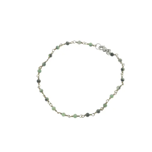 Bratara pentru glezna Rubin in zoisit sfere fatetate din metal antichizat, 3mm