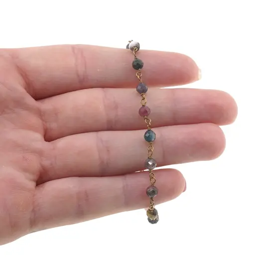 Bratara pentru glezna Turmalina multicolora sfere fatetate din metal antichizat, 4mm, imagine 4