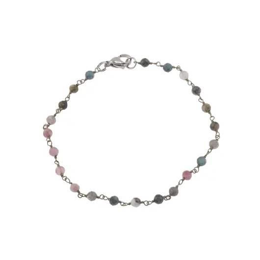 Bratara pentru glezna Turmalina multicolora sfere fatetate din metal antichizat, 4mm