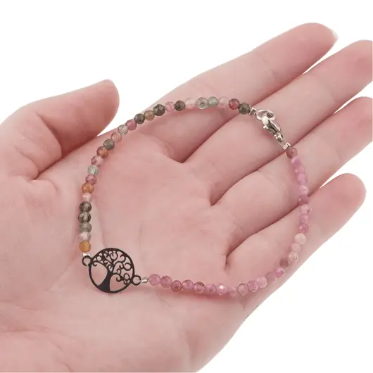 Bratara Turmalina multicolora si roz sfere fatetate cu Pomul Vietii, 3mm, imagine 4